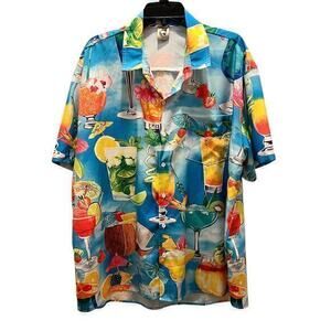 B9 Hardaddy umbrella drinks Dopamine Parrothead short sleeve button NWOT sz XL